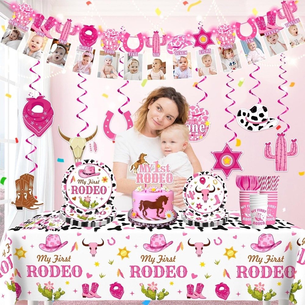 Yingoto 131Pcs My First Rodeo Decorations Girl, Rodeo Plates, 1st Rodeo Birthday - Picture 2 of 6